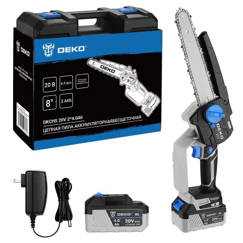 Пила цепная аккумуляторная бесщеточная DEKO DKCHS 20V, 20В, 2x4.0Ач купить в Москве с доставкой по всей России | ProtosMarket.ru