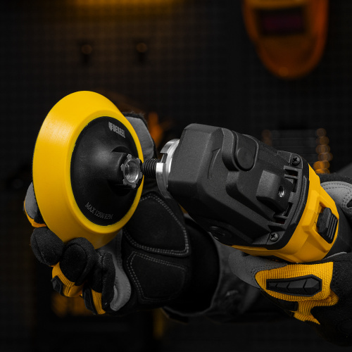 Тарелка опорная для дрели и УШМ с липучкой, 115 мм, мягкая, с адаптером c М14 на d8 Denzel купить в Москве с доставкой по всей России | ProtosMarket.ru