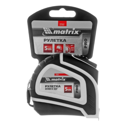 Рулетка Autostop,5 м х 25 мм,двухкомпонентный корпус,автоматическая фиксация,Pro Matrix купить в Москве с доставкой по всей России | ProtosMarket.ru