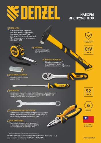 Набор инструментов, 1/2", 1/4", CrV, S2, пластиковый кейс, 194 предмета Denzel купить в Москве с доставкой по всей России | ProtosMarket.ru