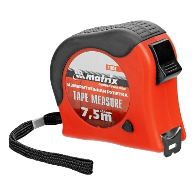 Рулетка Double fixation,7,5 м х 25 мм,обрезиненный корпус,двойная плавная фиксация Matrix