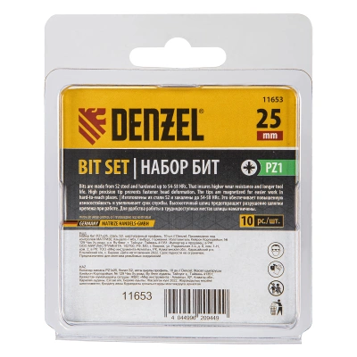 Бита PZ1х25, сталь S2, шестигранный профиль, 10 шт. Е 6,3 Denzel купить в Москве с доставкой по всей России | ProtosMarket.ru