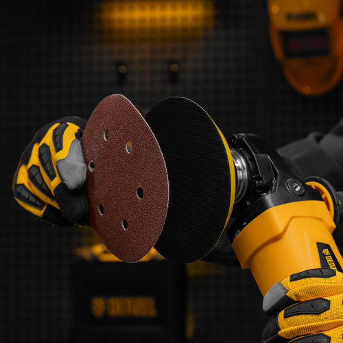 Тарелка опорная для дрели и УШМ с липучкой, 150 мм, мягкая, с адаптером c М14 на d8 Denzel купить в Москве с доставкой по всей России | ProtosMarket.ru