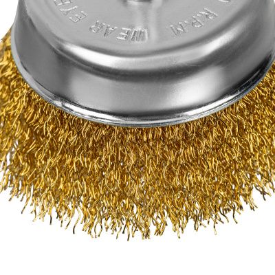Щетка для дрели, 75 мм, "чашка" со шпилькой, латунированная витая проволока Matrix купить в Москве с доставкой по всей России | ProtosMarket.ru