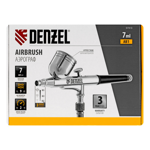 Аэрограф с верхним бачком AB1, 0.2/0.3/0.5 мм, 7 мл, 9 л/мин Denzel купить в Москве с доставкой по всей России | ProtosMarket.ru