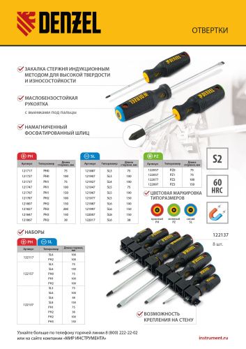 Отвертка, SL3х75 мм, S2, 3к рукоятка Denzel купить в Москве с доставкой по всей России | ProtosMarket.ru