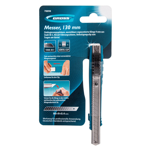 Нож, 130 мм, металлический корпус, выдвижное сегментное лезвие 9 мм (SK-5) металлическая направляющая, клипса для ремня Gross купить в Москве с доставкой по всей России | ProtosMarket.ru