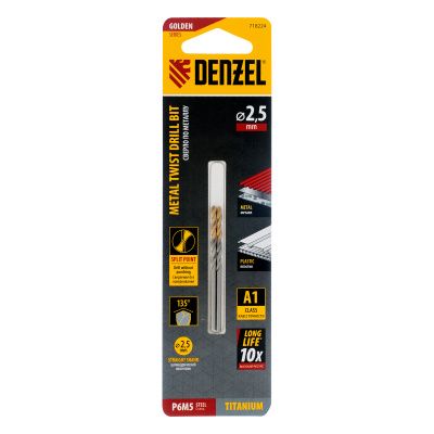 Сверло спиральное по металлу 2,5 x 57 мм, Р6М5, Golden Tip , 2шт. Denzel купить в Москве с доставкой по всей России | ProtosMarket.ru