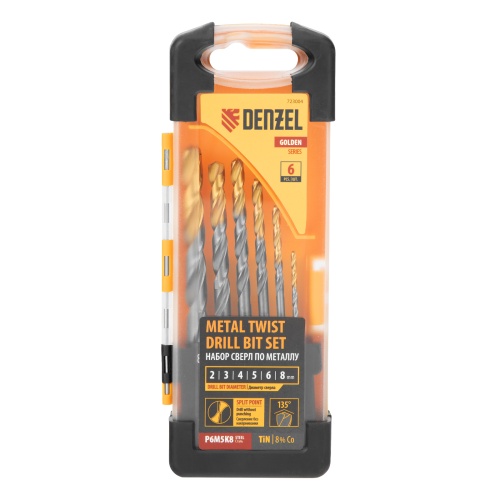Набор сверл по металлу, 2-8мм, Р6М5К8-TiN, Golden Tip, 6 шт Denzel купить в Москве с доставкой по всей России | ProtosMarket.ru