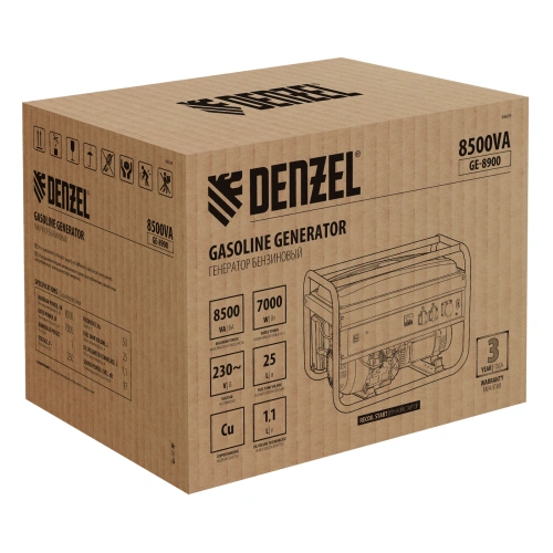 Генератор бензиновый GE 8900, 8.5 кВт, 220 В/50 Гц, 25 л, ручной старт Denzel купить в Москве с доставкой по всей России | ProtosMarket.ru