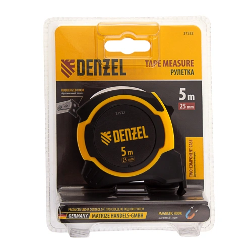 Рулетка 5м х 25мм, двухкомп. корпус, магнитный обрезиненный зацеп Denzel купить в Москве с доставкой по всей России | ProtosMarket.ru