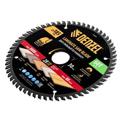 Пильный диск по ламинату ф185 х 30 мм, 60 зубьев Denzel купить в Москве с доставкой по всей России | ProtosMarket.ru