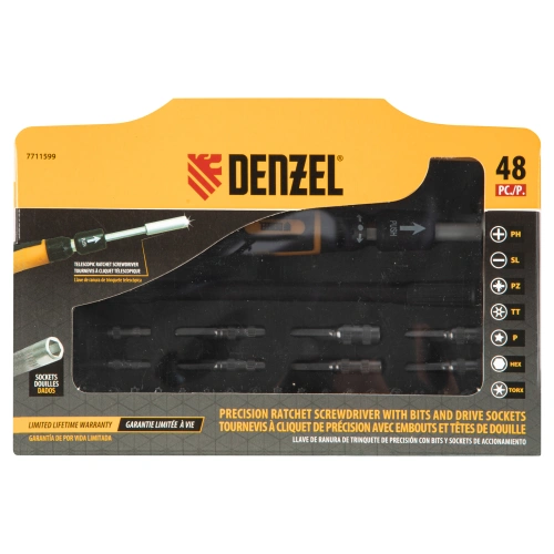 Отвертка с набором бит и торцевых головок для точных работ, гибкий привод, 48 шт, CrMo Denzel купить в Москве с доставкой по всей России | ProtosMarket.ru