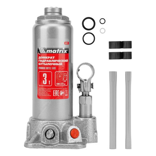 Домкрат гидравлический бутылочный, 3 т, высота подъема 194-372 мм Matrix купить в Москве с доставкой по всей России | ProtosMarket.ru