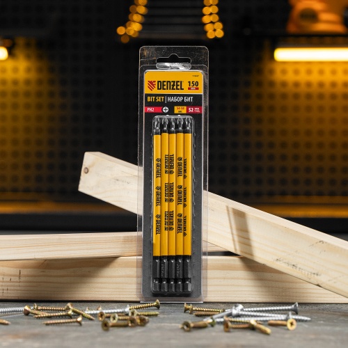 Бита PH2х150, сталь S2, цилиндр., 5шт. Е 6,3 Denzel купить в Москве с доставкой по всей России | ProtosMarket.ru