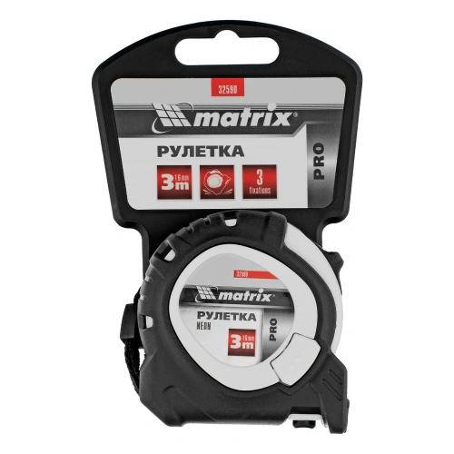 Рулетка Neon,3 м x 16 мм,обрезиненный корпус,3 фиксации,Pro Matrix купить в Москве с доставкой по всей России | ProtosMarket.ru