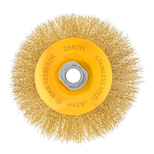 Щетка для УШМ, 125 мм, "Тарелка", витая нержавеющая проволока 0.3 мм, М14 Denzel купить в Москве с доставкой по всей России | ProtosMarket.ru