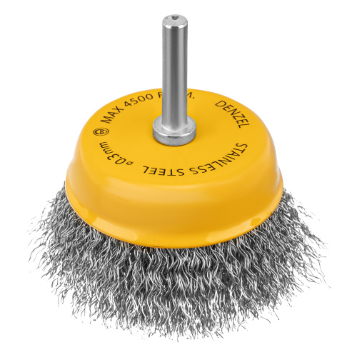 Щетка для дрели, 75 мм, Чашка, со шпилькой, нержавеющая витая проволока Denzel купить в Москве с доставкой по всей России | ProtosMarket.ru