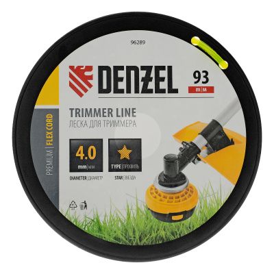 Леска для триммера звезда, 4,0мм х 93м, на DIN катушке FLEX CORD Denzel купить в Москве с доставкой по всей России | ProtosMarket.ru