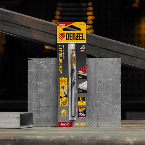 Сверло спиральное по металлу 8 x 117мм, Р6М5, Golden Tip, многогранная заточка Denzel купить в Москве с доставкой по всей России | ProtosMarket.ru