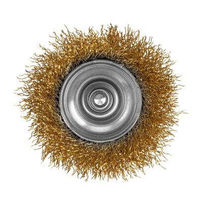 Щетка для дрели, 65 мм, "чашка" со шпилькой, латунированная витая проволока Matrix купить в Москве с доставкой по всей России | ProtosMarket.ru