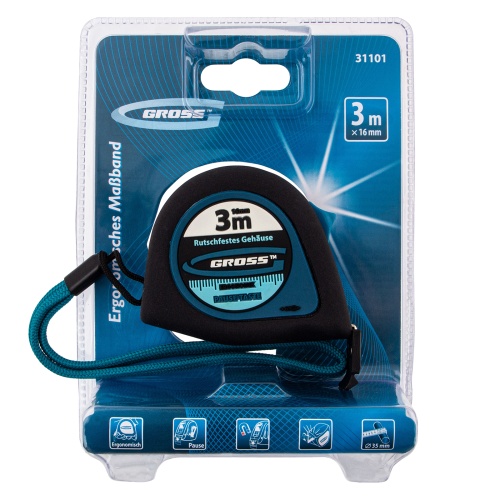 Рулетка "Ergonomisch",3 м x 16 мм,магнитный обрезиненный зацеп Gross купить в Москве с доставкой по всей России | ProtosMarket.ru