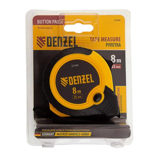 Рулетка 8м х 25мм, двухкомп. корпус, кнопка-пауза Denzel купить в Москве с доставкой по всей России | ProtosMarket.ru