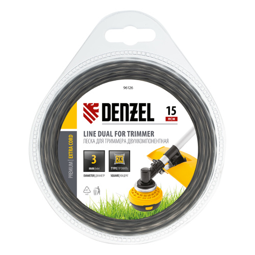 Леска для триммера двухкомпонентная, квадратная 3 мм x 15 м Extra cord Denzel купить в Москве с доставкой по всей России | ProtosMarket.ru