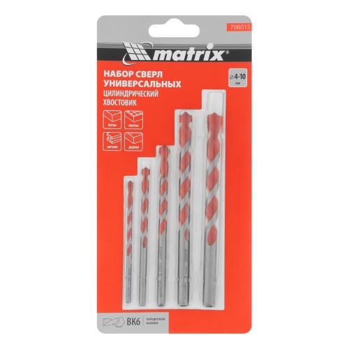 Набор сверл универсальных, 4-10мм, 5 шт Matrix купить в Москве с доставкой по всей России | ProtosMarket.ru