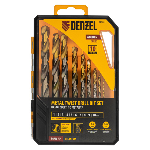 Набор сверл по металлу, 1-10 мм, Р6М5-TiN, Golden Tip, 10 шт Denzel купить в Москве с доставкой по всей России | ProtosMarket.ru