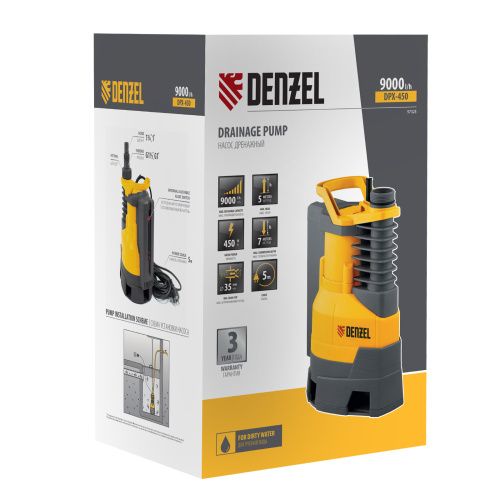 Дренажный насос DPХ450, 450 Вт, подъем 5 м, 9000 л/ч Denzel купить в Москве с доставкой по всей России | ProtosMarket.ru