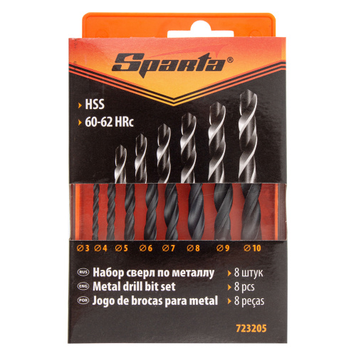 Набор сверл по металлу, 3-10 мм, (через 1 мм) HSS 8 шт, цилиндрический хвостовик Sparta купить в Москве с доставкой по всей России | ProtosMarket.ru