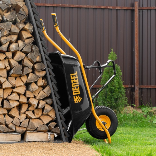 Тачка строительная, усиленная, объем 130 л, 230 кг, колесо 15х6.00-6 Denzel купить в Москве с доставкой по всей России | ProtosMarket.ru