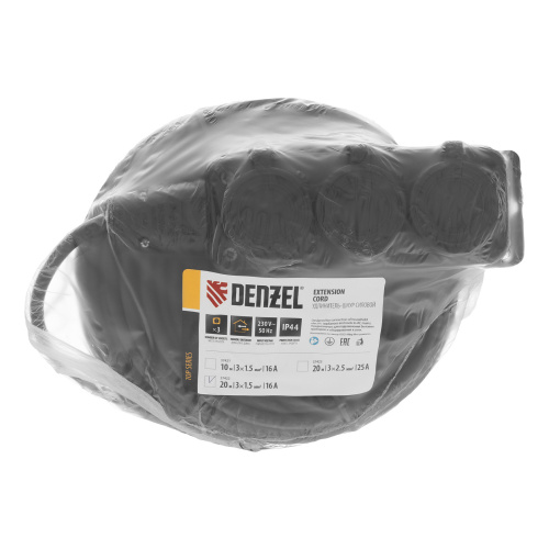 Удлинитель-шнур силовой Top Series, КГТТ, 20м, 3 розетки, 3 x 1,5 мм Denzel купить в Москве с доставкой по всей России | ProtosMarket.ru