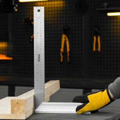 Угольник стальной 400 мм, нержавеющая сталь, градуировка, алюминиевое основание Denzel купить в Москве с доставкой по всей России | ProtosMarket.ru