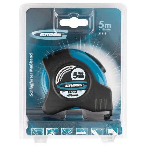 Рулетка "Schlagfest",5 м x 19 мм,магнитный обрезиненный зацеп,двусторонняя шкала,Нейлоновое покрытие,автоматическая фиксация Gross купить в Москве с доставкой по всей России | ProtosMarket.ru