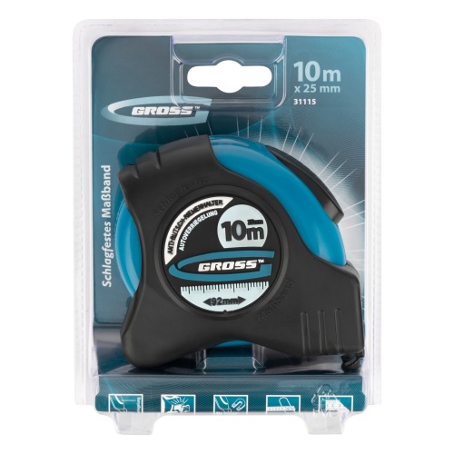 Рулетка "Schlagfest",10 м x 25 мм,магнитный обрезиненный зацеп,двусторонняя шкала,автоматическая фиксация Gross купить в Москве с доставкой по всей России | ProtosMarket.ru