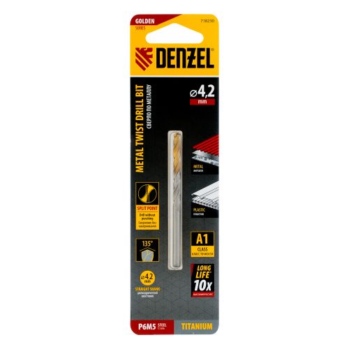 Сверло спиральное по металлу 4,2 x 75 мм, Р6М5, Golden Tip  Denzel купить в Москве с доставкой по всей России | ProtosMarket.ru
