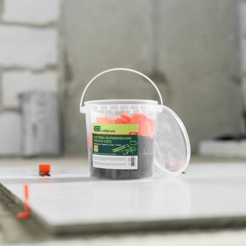 Система выравнивания плитки (СВП) комплект: зажимы, клинья (50/50 шт) упаковка ведро Сибртех купить в Москве с доставкой по всей России | ProtosMarket.ru