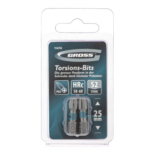 Бита торсионная PH3 x 25 мм, для ударных шуруповертов, 2 шт. Gross купить в Москве с доставкой по всей России | ProtosMarket.ru