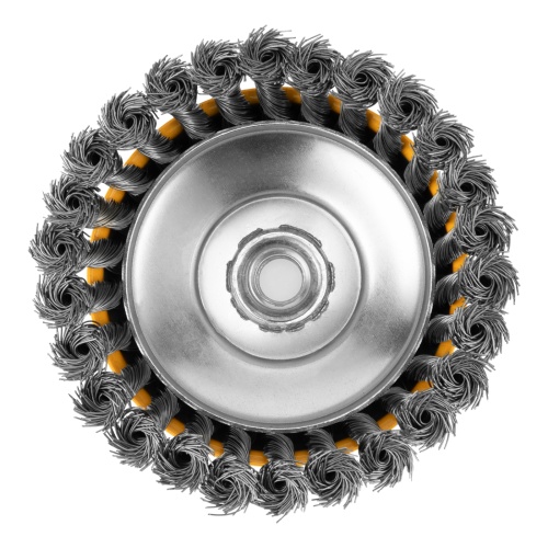 Щетка для УШМ, 125 мм, "Чашка", крученая нержавеющая проволока 0.5 мм, М14 Denzel купить в Москве с доставкой по всей России | ProtosMarket.ru