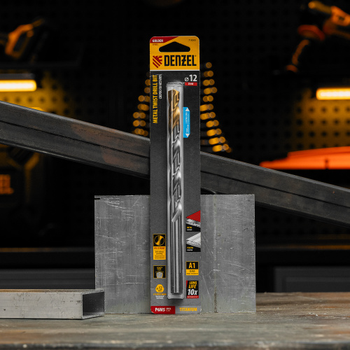 Сверло спиральное по металлу 12 x 205 мм, Р6М5, Golden Tip, удлиненное Denzel купить в Москве с доставкой по всей России | ProtosMarket.ru