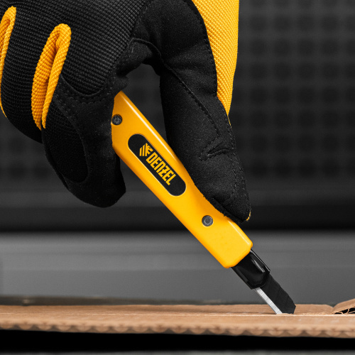 Нож, 9 мм, сменное лезвие, SK4, алюминиевый корпус, торцевой зажим Denzel купить в Москве с доставкой по всей России | ProtosMarket.ru