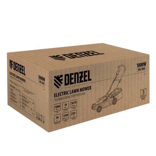 Газонокосилка электрическая GM-1800, 1800 Вт, шир. 38 см, 6 уров., травосб. 40 л.// Denzel купить в Москве с доставкой по всей России | ProtosMarket.ru