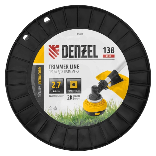 Леска для триммера двухкомпонентная квадрат, 2,7мм х 138м, на DIN катушке EXTRA CORD Denzel купить в Москве с доставкой по всей России | ProtosMarket.ru