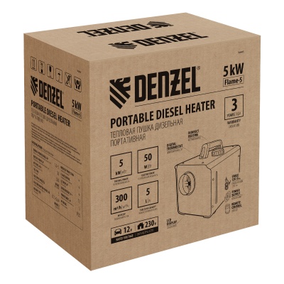 Дизельная тепловая портативная пушка  Flame-5, 5кВт, 300м3/ч, непр.наг., циф. терм. Denzel купить в Москве с доставкой по всей России | ProtosMarket.ru