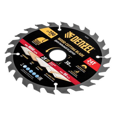 Пильный диск по дереву ф190 х 30 мм, 24 зубьев Denzel купить в Москве с доставкой по всей России | ProtosMarket.ru