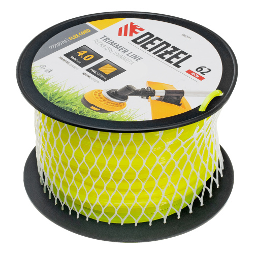 Леска для триммера квадрат, 4,0мм х 62м, на DIN катушке FLEX CORD Denzel купить в Москве с доставкой по всей России | ProtosMarket.ru