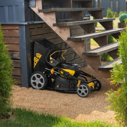 Газонокосилка аккумуляторная бесщет. DLM-460, 460 мм, травосб. 65 л., Li-Ion, 40 В Denzel купить в Москве с доставкой по всей России | ProtosMarket.ru