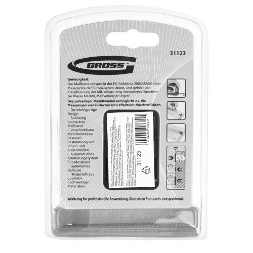 Рулетка "Doppelhaken",5 м x 19 мм,двухсторонний зацеп,Нейлон,двусторонняя шкала,автоматическая фиксация Gross купить в Москве с доставкой по всей России | ProtosMarket.ru